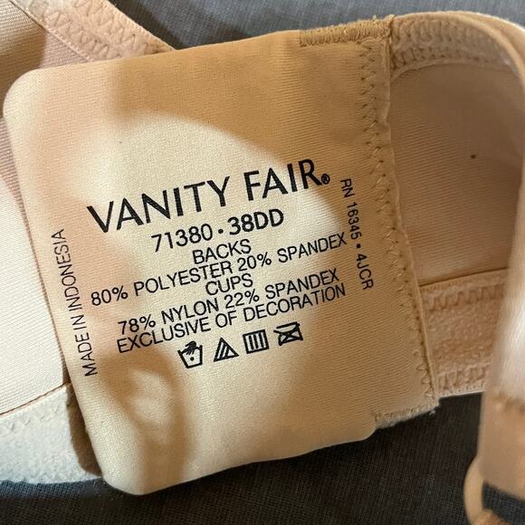 Vanity Fair Full Figure Wireless Smoothing Bra Womens Size 38DD Nude Beige 71380 - Picture 5 of 5